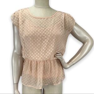 Black Rainn Sheer‎ Swiss Dot 2pc Peach Blouse Top Small S